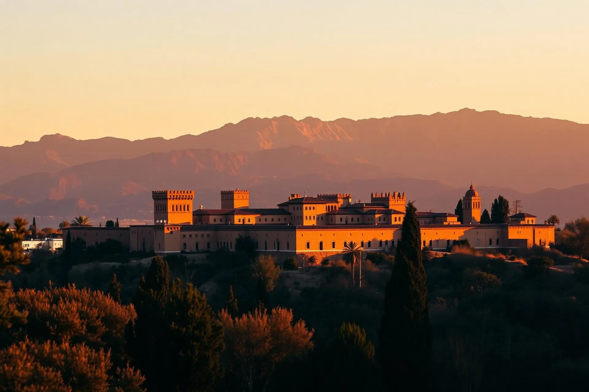 Atardecer dorado sobre la Alhambra vista desde el Albaicín