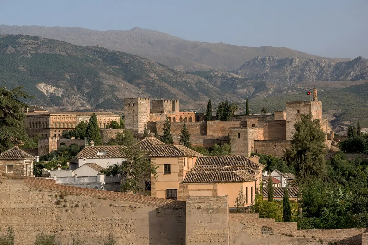 The Alhambra and the old city wall from the San Cristóbal viewpoint
